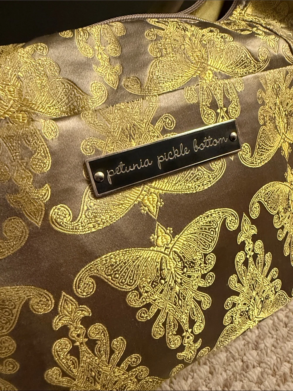 Petunia Pickle Bottom Gray and Yellow Jacquard Hobo Diaper Bag